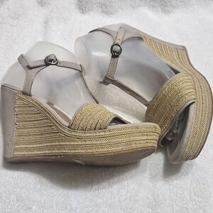 UGG Australia Fitchie Platform Wedge Sandals 1006844 Oyster Tan beige size 8